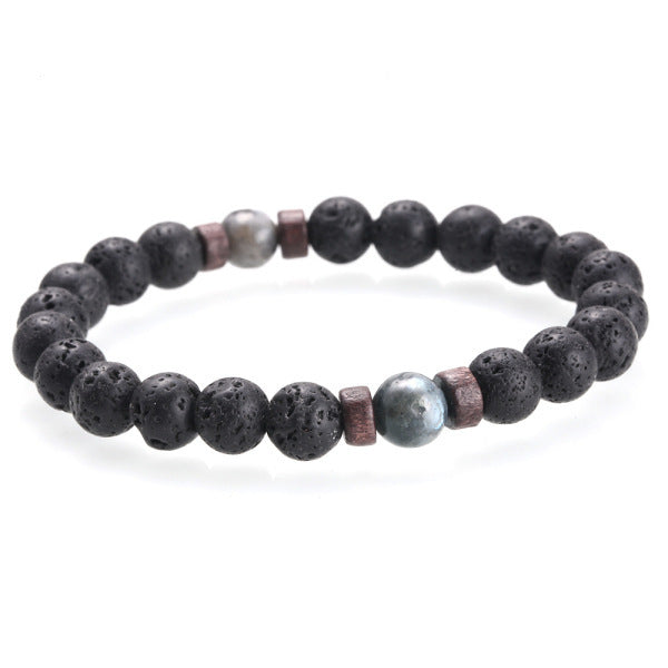 Men's Natural Stone Bracelet – Moonstone, Lava Beads & Tibetan Buddha Diffuser