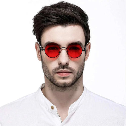 VIVIBEE Vintage Steampunk Red Sunglasses Men Round Punk Alloy Metal Retro Sun Glasses Women 2024 Goggles Gothic Style Shades - Perlen Wiot