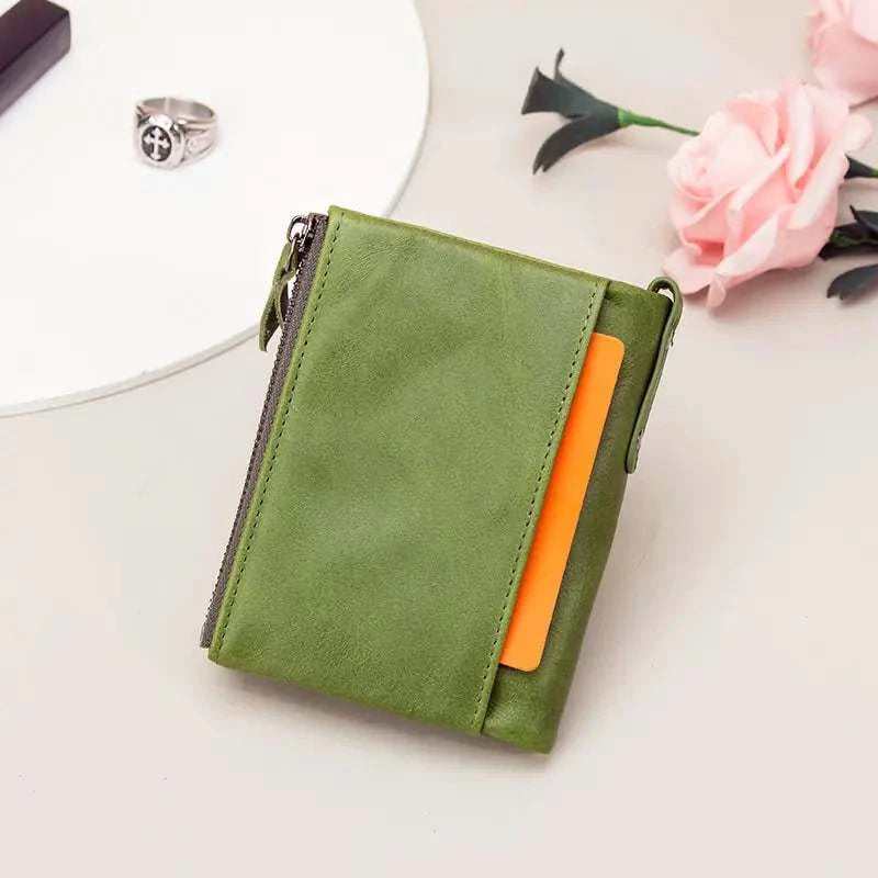 Green Genuine Leather Wallet with Card Inserted