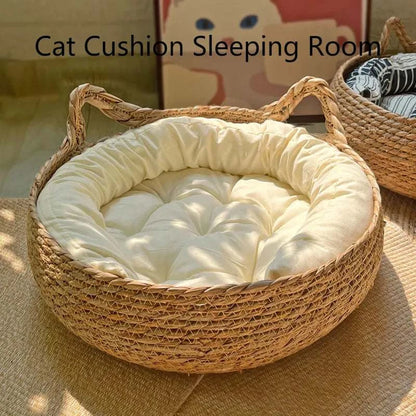 Seasons Cat Bed Woven Removable Upholstery Sleeping House Cat Scratch Floor Rattan Washable Cats Pet Products Accessories