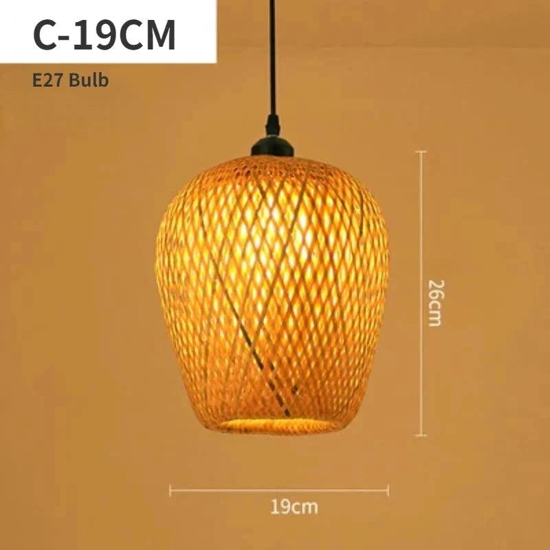 High Quality Handwoven Natural Rustic Asian Pendant Rattan Bamboo Lamp Shade Light Housing Bamboo Lantern Hanging Light