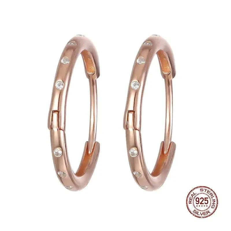 Rose Gold Zircon Earrings - 925 Silver Hoop Earrings