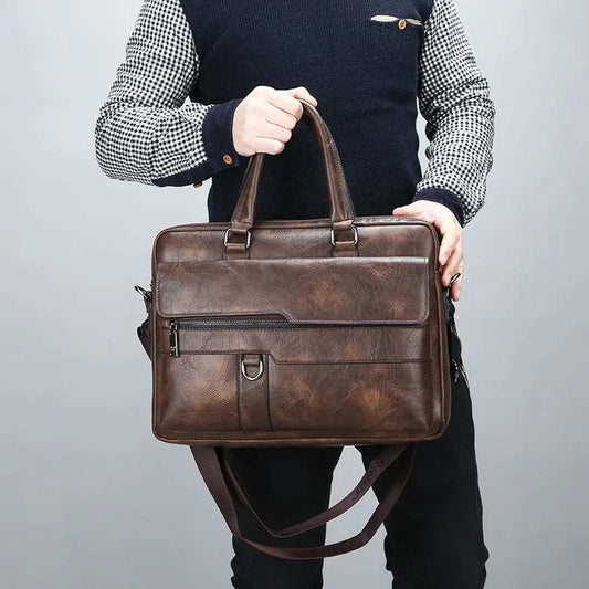 New Men Briefcase Bag Classical Retro PU Leather Luxury Brand Business Handbag Male Crossbody Shoulder Bag Laptop Computer Case Perlen Wiot