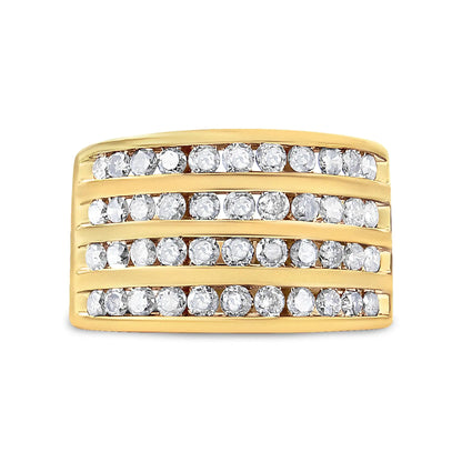 10K Yellow Gold Plated .925 Sterling Silver 1 1/2 Cttw Diamond 4 Row Channel Band Ring (Champagne Color, I2-I3 Clarity)